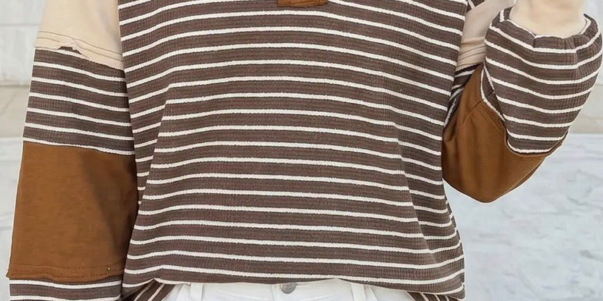 Collar V Neck Color Block Detail Long Sleeve Pullover - Blue Sky Fashions &amp; Lingerie