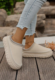 Contrast Stitch Detail Faux Suede Pu Patchwork Plush Slipper - Blue Sky Fashions & Lingerie