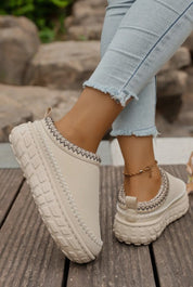 Contrast Stitch Detail Faux Suede Pu Patchwork Plush Slipper - Blue Sky Fashions & Lingerie