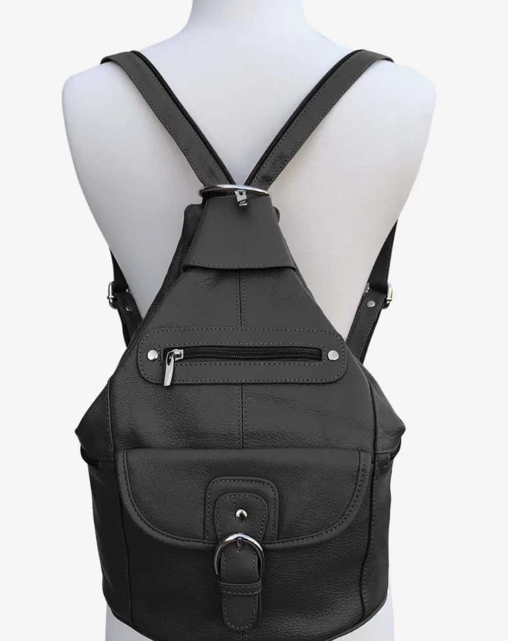 Convertible pebble leather backpack 3611A - black - Blue Sky Fashions & Lingerie