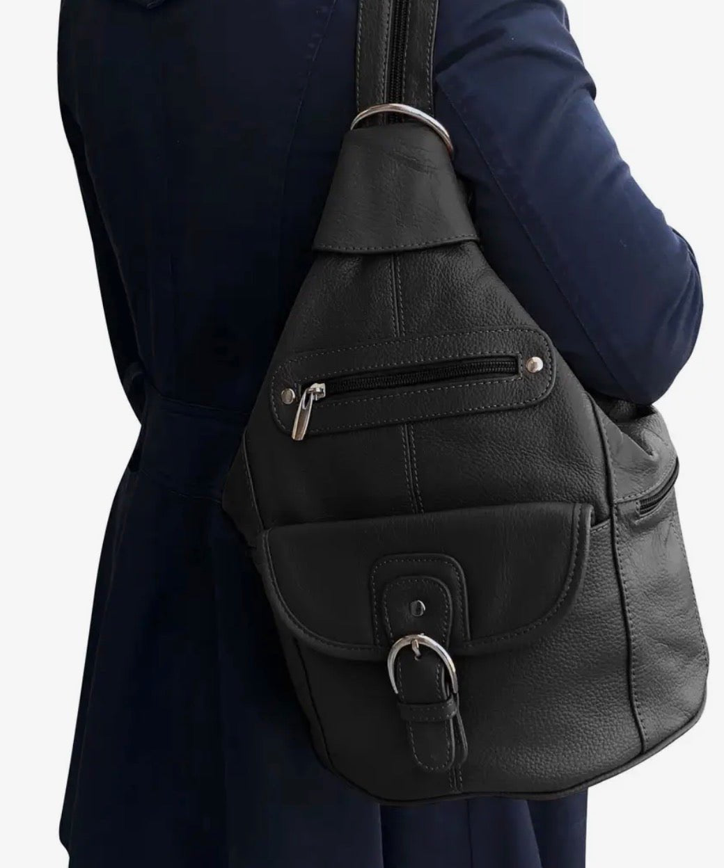 Convertible pebble leather backpack 3611A - black - Blue Sky Fashions & Lingerie