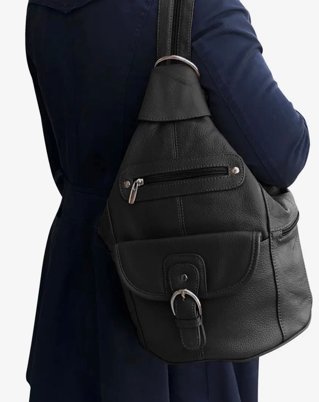 Convertible pebble leather backpack 3611A - black - Blue Sky Fashions & Lingerie