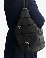 Convertible pebble leather backpack 3611A - black - Blue Sky Fashions & Lingerie