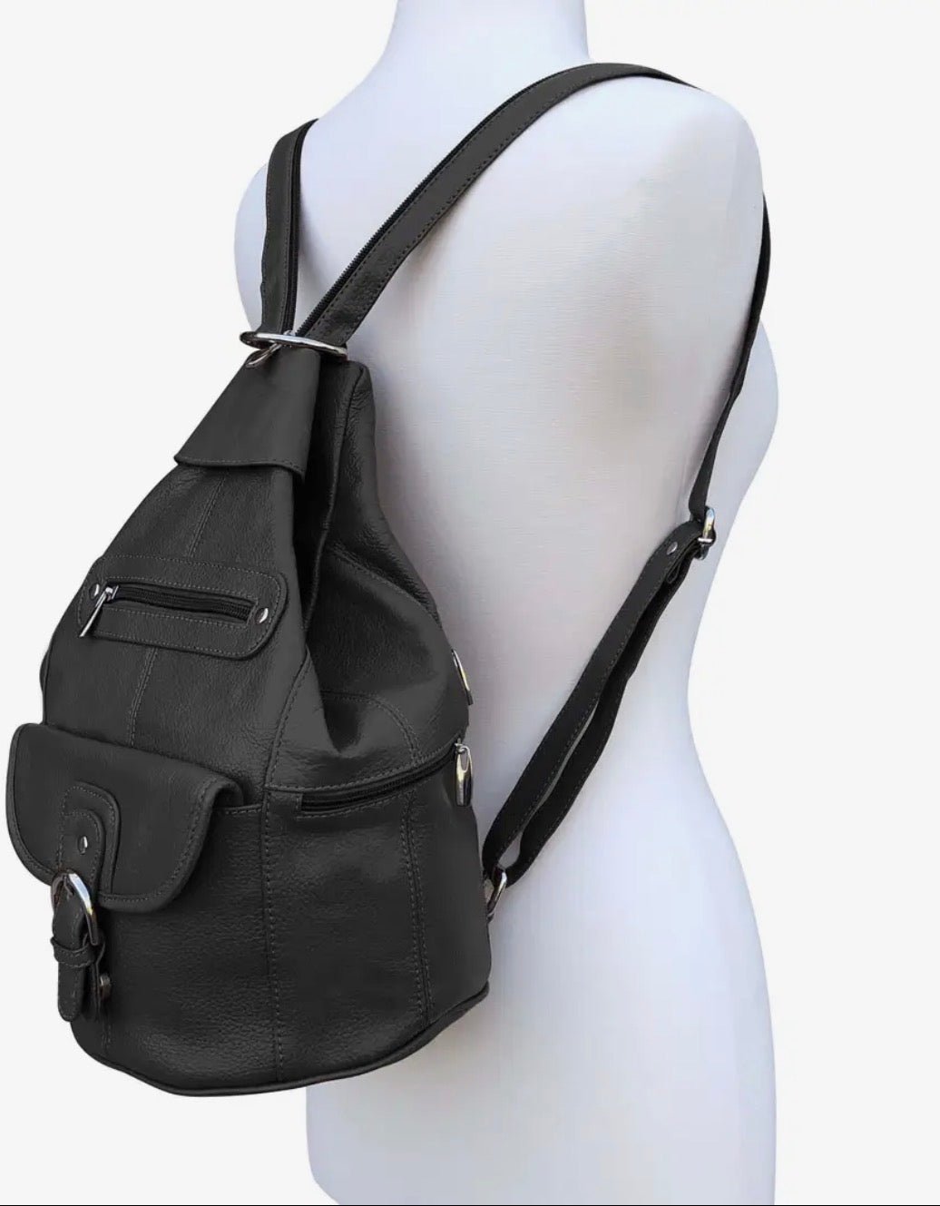 Convertible pebble leather backpack 3611A - black - Blue Sky Fashions & Lingerie