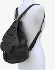 Convertible pebble leather backpack 3611A - black - Blue Sky Fashions & Lingerie