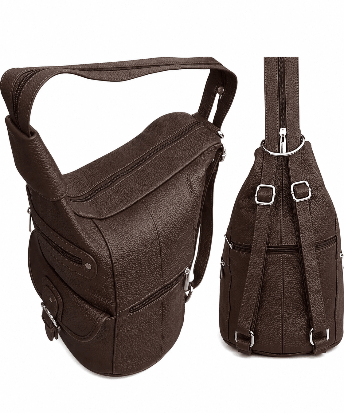 Convertible pebble leather backpack 3611A - dark brown - Blue Sky Fashions & Lingerie