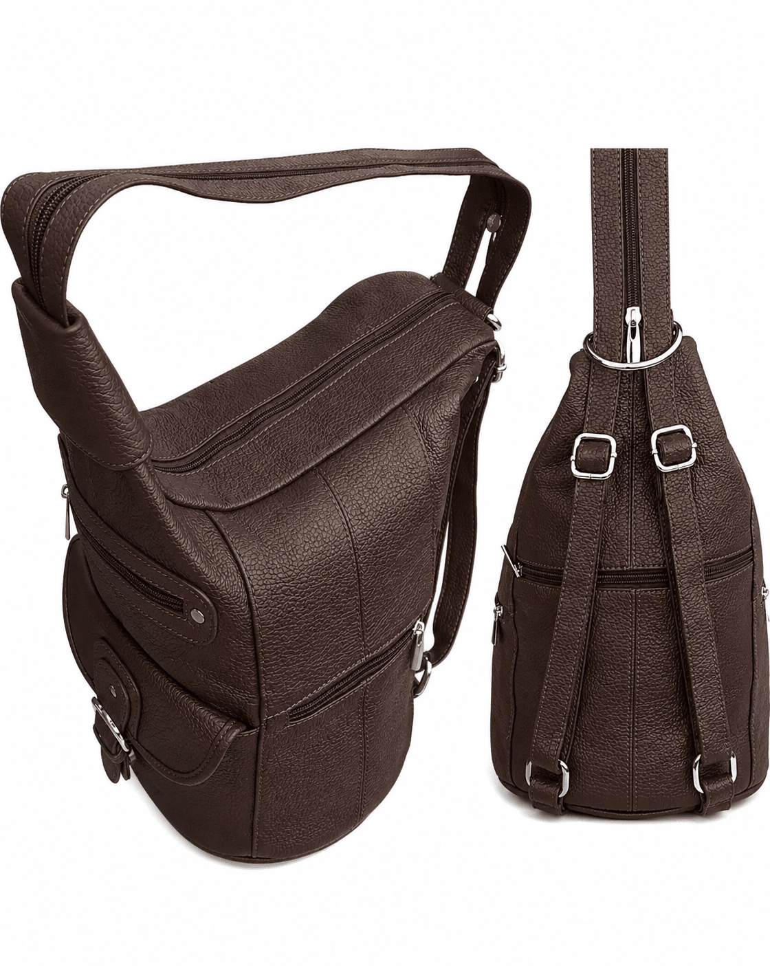 Convertible pebble leather backpack 3611A - dark brown - Blue Sky Fashions & Lingerie