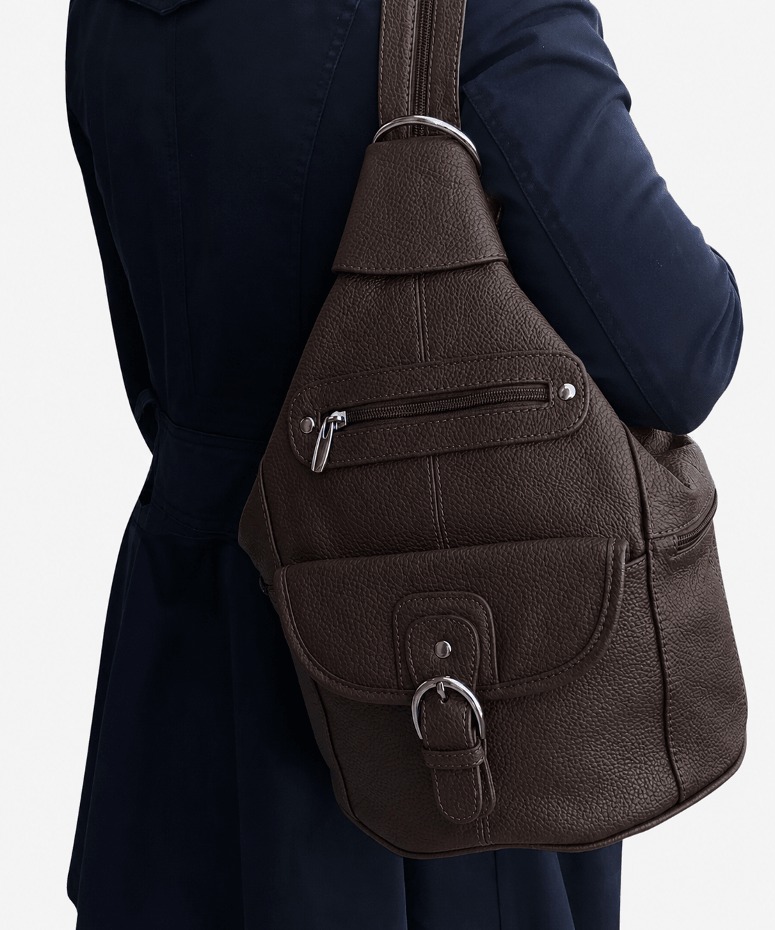 Convertible pebble leather backpack 3611A - dark brown - Blue Sky Fashions & Lingerie