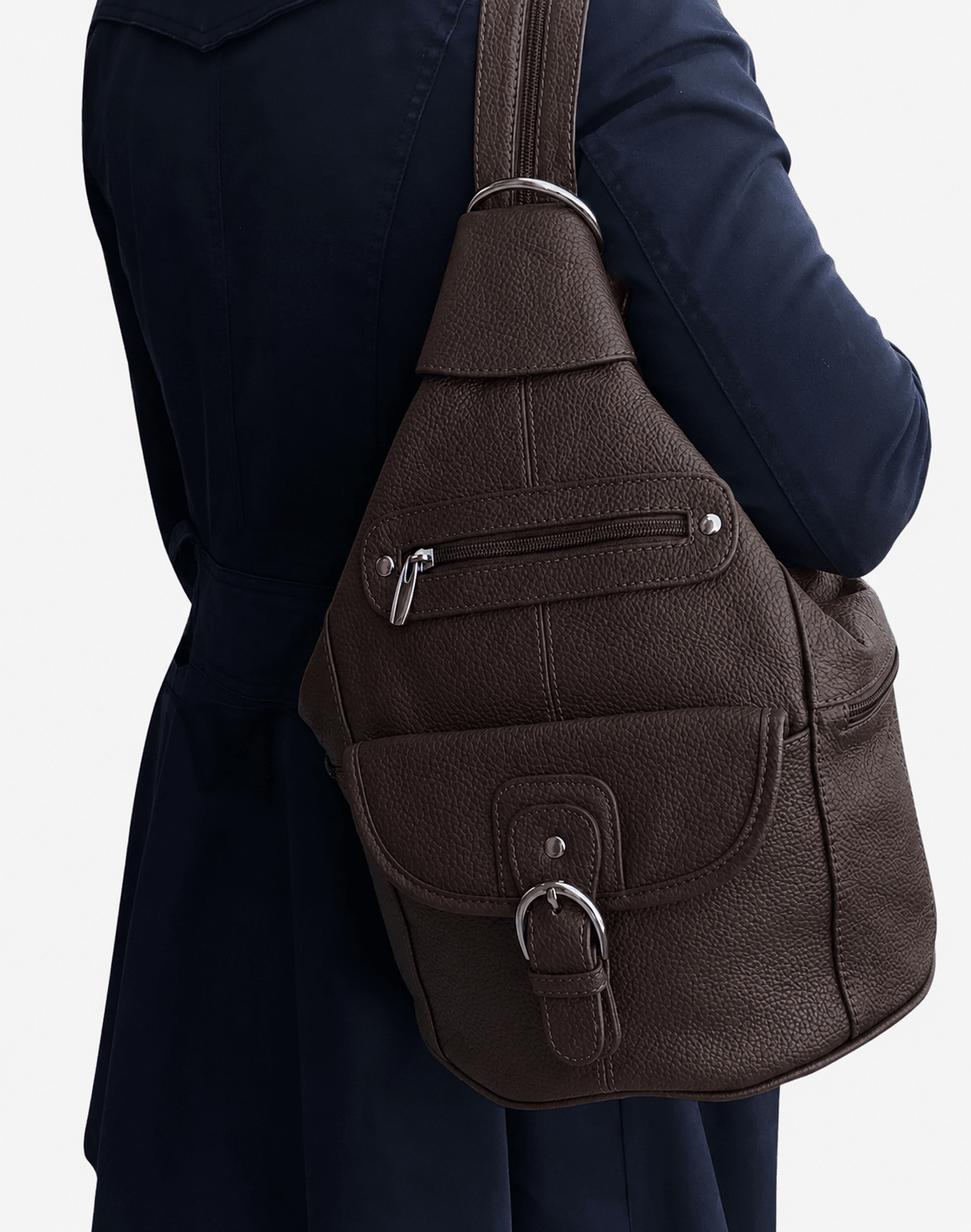Convertible pebble leather backpack 3611A - dark brown - Blue Sky Fashions & Lingerie