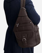 Convertible pebble leather backpack 3611A - dark brown - Blue Sky Fashions & Lingerie