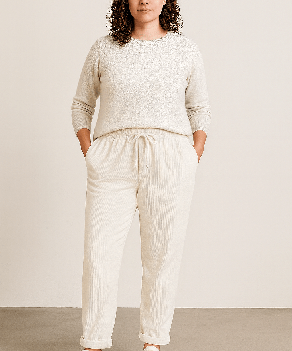 Corduroy pull on pants - ivory - Blue Sky Fashions & Lingerie