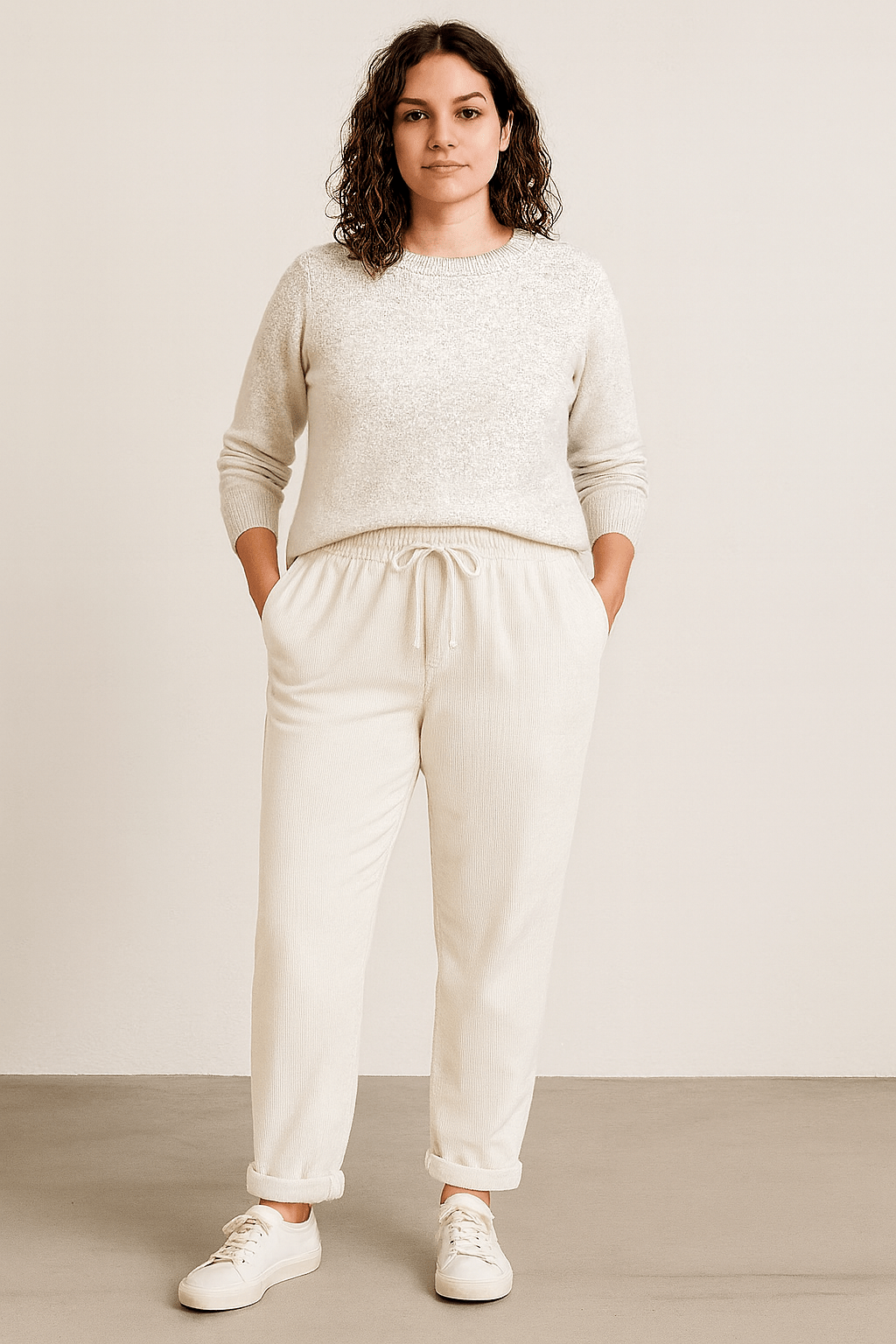 Corduroy pull on pants - ivory - Blue Sky Fashions & Lingerie