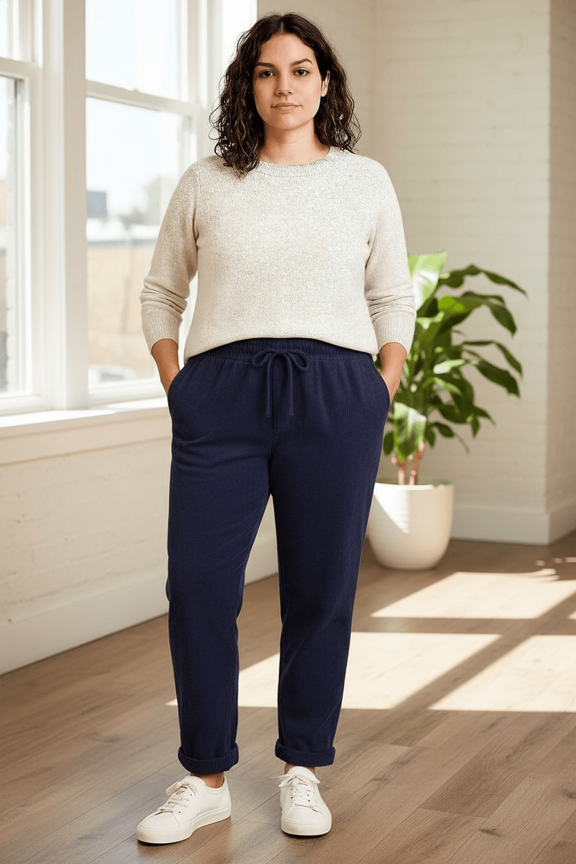 Corduroy pull on pants - navy - Blue Sky Fashions & Lingerie