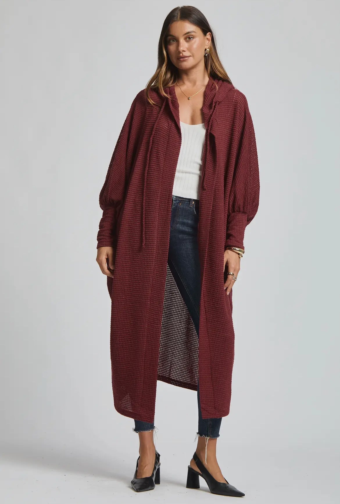 Cozy Knit Maxi Duster - Wine - Blue Sky Fashions & Lingerie