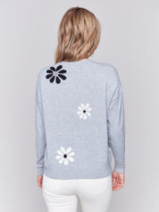 Crew Neck Long Sleeve With Flower Jacquard by Charlie B - Blue Sky Fashions & Lingerie