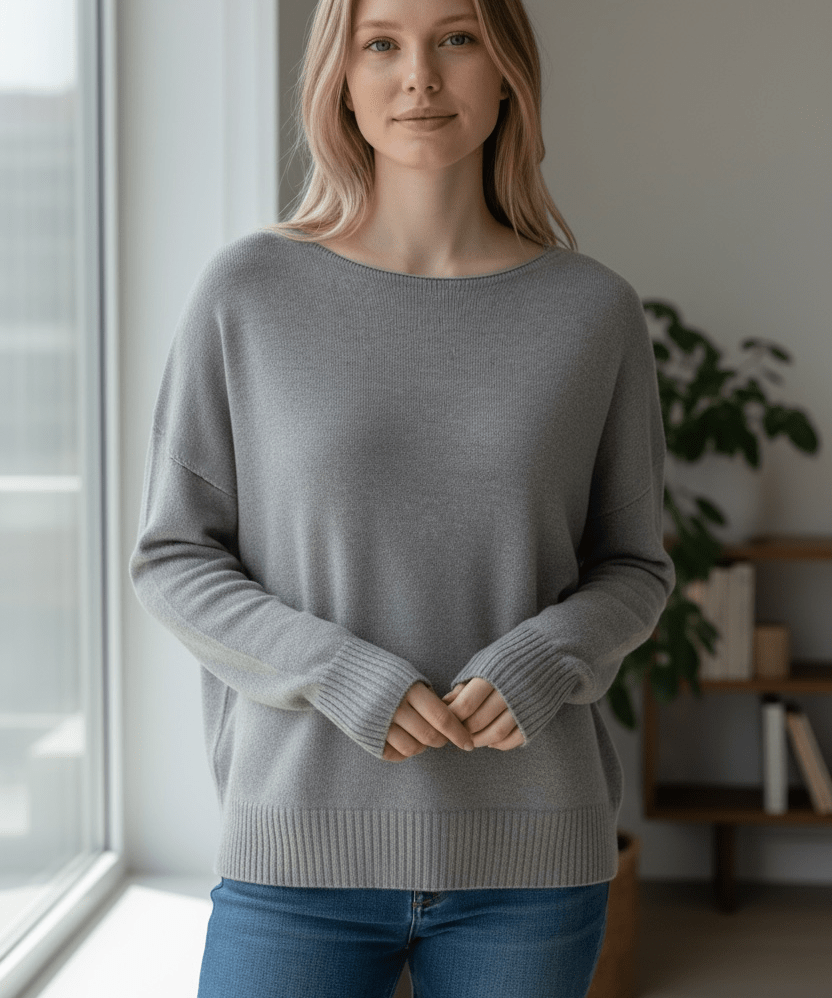 Crew neck sweater - grey melange - Blue Sky Fashions & Lingerie