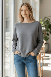 Crew neck sweater - grey melange - Blue Sky Fashions & Lingerie