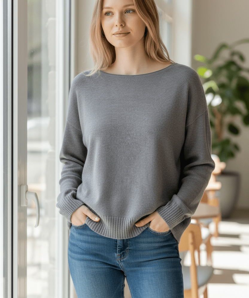 Crew neck sweater - grey melange - Blue Sky Fashions & Lingerie