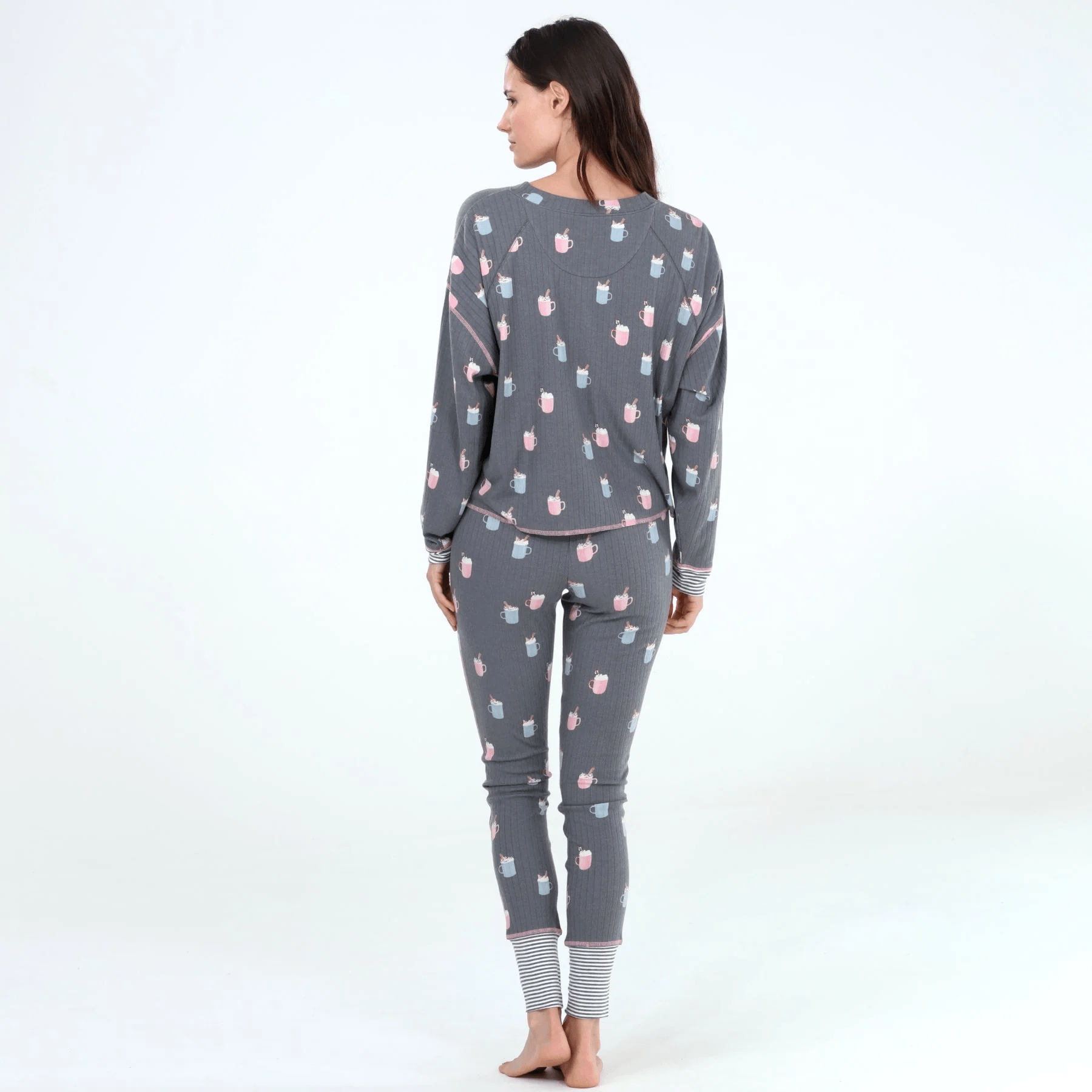 Cuddle Crew Rib Jersey PJ Set in Ash Mugs - Blue Sky Fashions & Lingerie