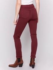 Cuffed Hem Twill Jeans - Cabernet - Blue Sky Fashions & Lingerie