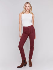 Cuffed Hem Twill Jeans - Cabernet - Blue Sky Fashions & Lingerie