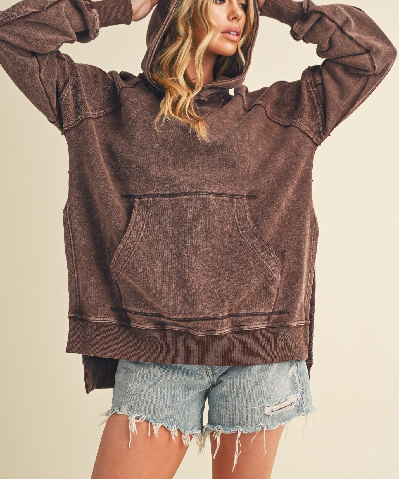 Deb Washed Hoodie - washed brown - Blue Sky Fashions & Lingerie