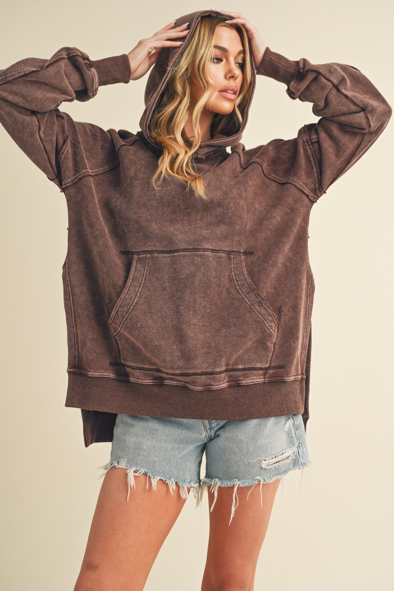 Deb Washed Hoodie - washed brown - Blue Sky Fashions & Lingerie