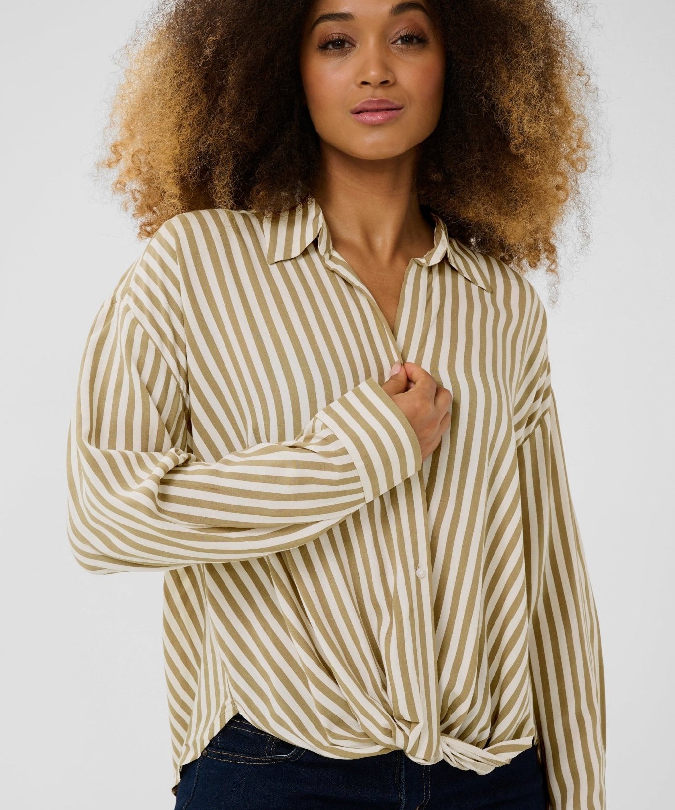 Denia Knot Shirt - dune stripe - Blue Sky Fashions & Lingerie