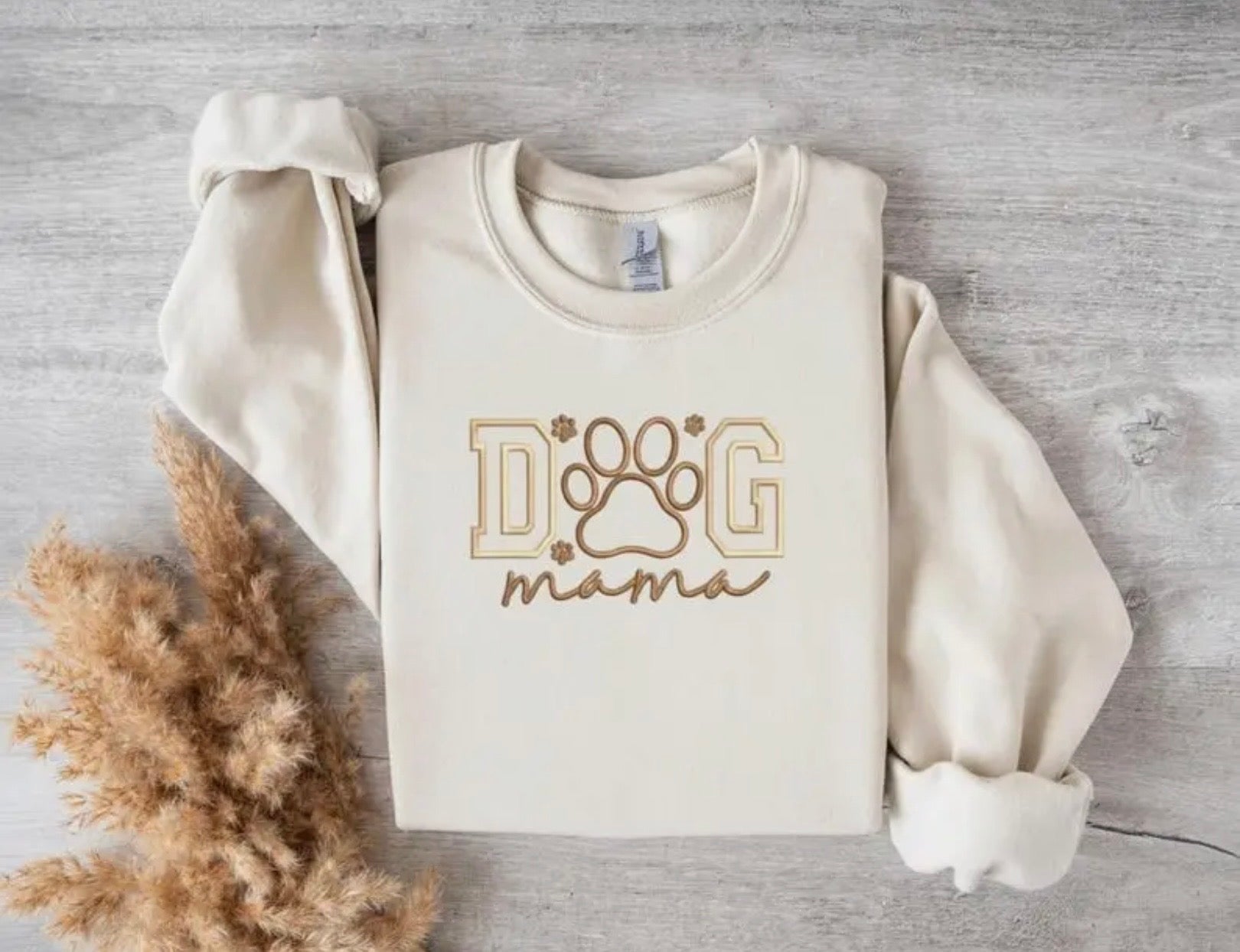 Dog Mama Paw Print Embroidered Crewneck Sweatshirt - Blue Sky Fashions & Lingerie