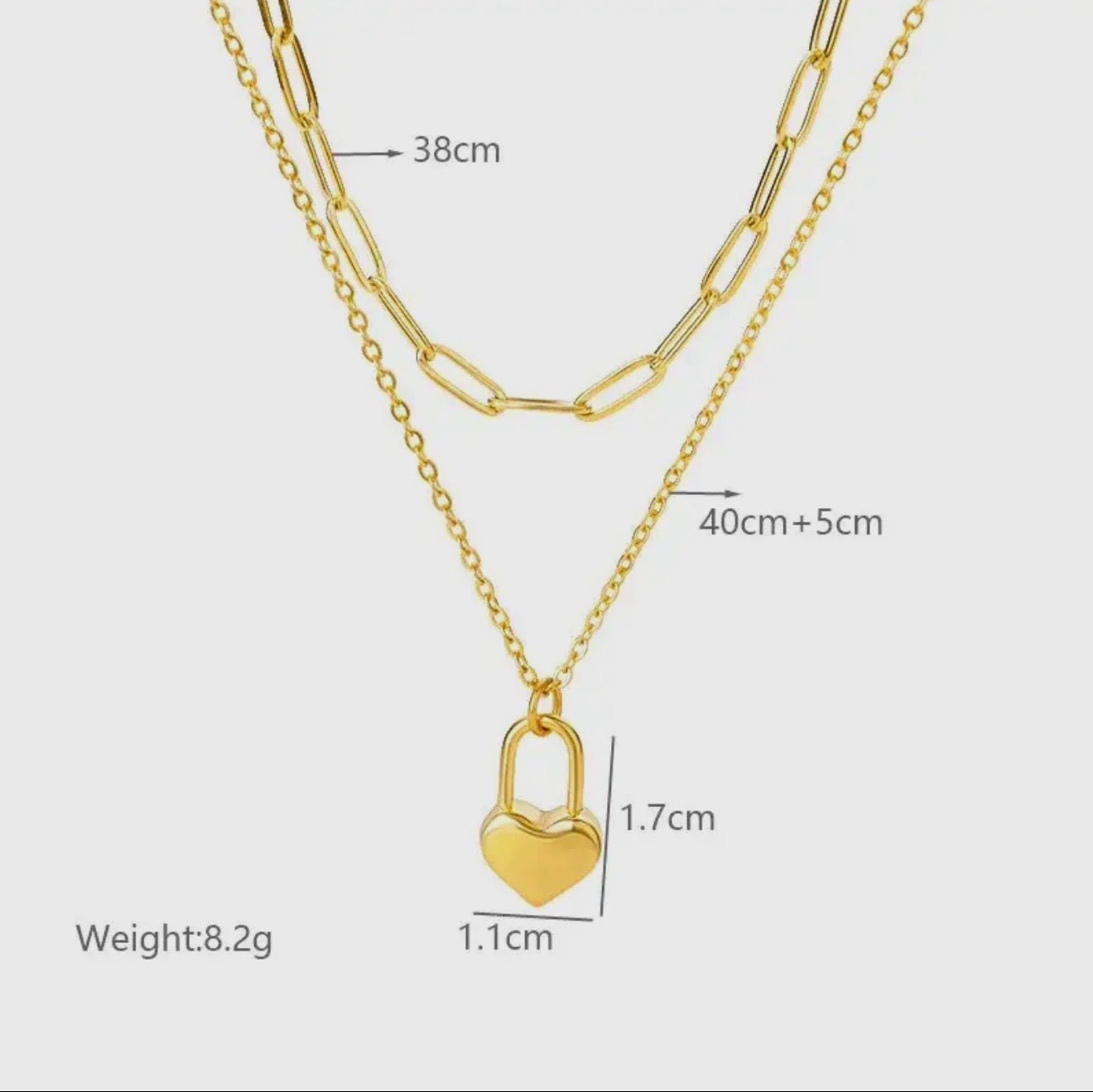 Double Layering Necklace with Paperclip & Lock Heart - Blue Sky Fashions & Lingerie