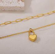 Double Layering Necklace with Paperclip & Lock Heart - Blue Sky Fashions & Lingerie