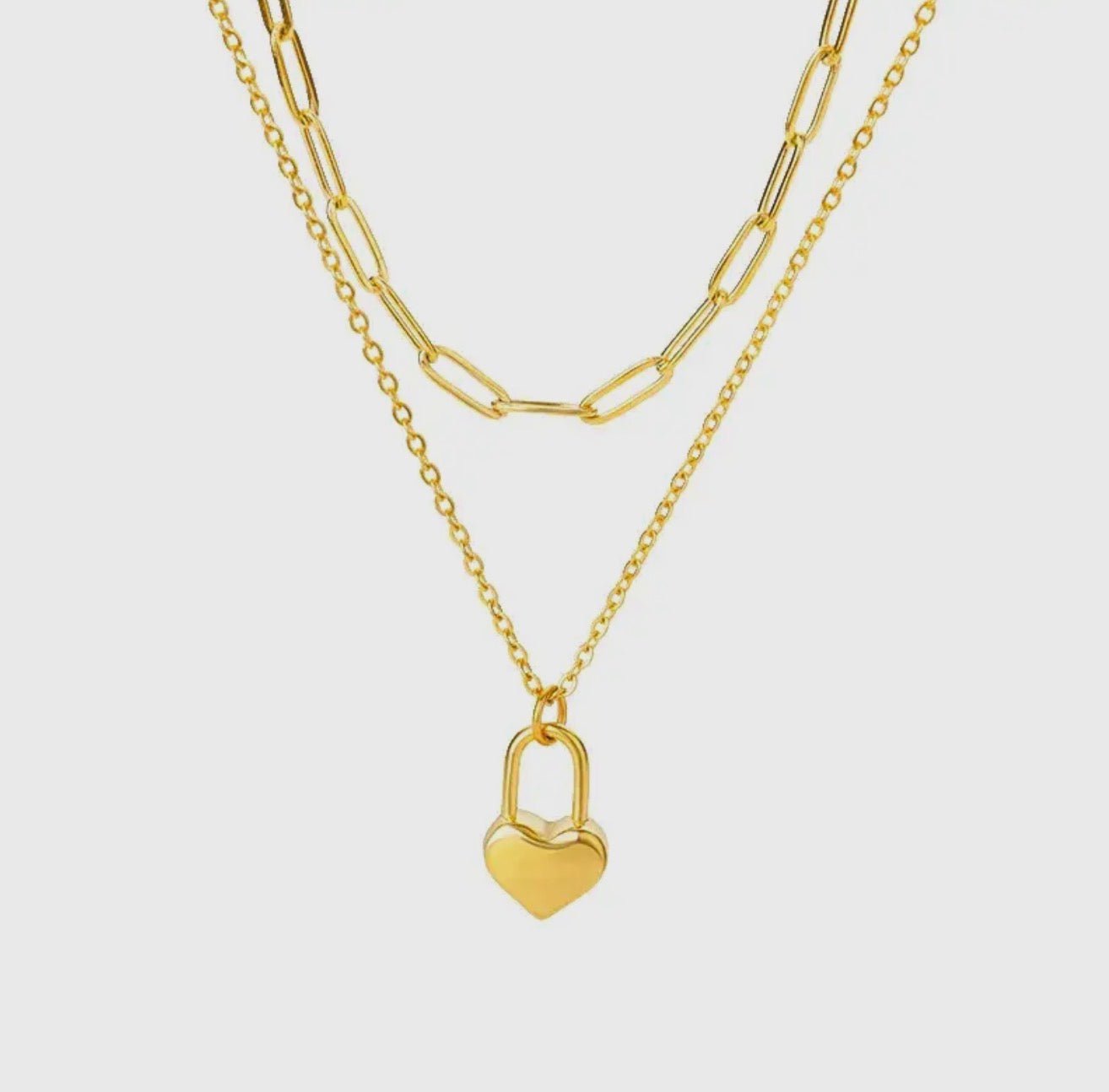 Double Layering Necklace with Paperclip & Lock Heart - Blue Sky Fashions & Lingerie