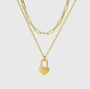 Double Layering Necklace with Paperclip & Lock Heart - Blue Sky Fashions & Lingerie