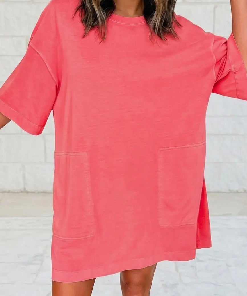 Drop Shoulder Loose Casual T Shirt Mini Dress - Blue Sky Fashions & Lingerie