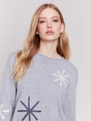 Embroidered Snow Flake Sweater - Light Grey - Blue Sky Fashions & Lingerie