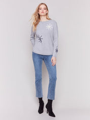 Embroidered Snow Flake Sweater - Light Grey - Blue Sky Fashions & Lingerie