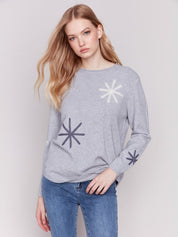 Embroidered Snow Flake Sweater - Light Grey - Blue Sky Fashions & Lingerie