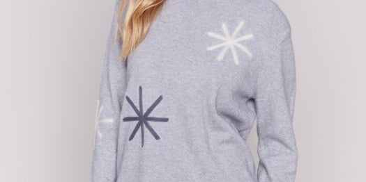 Embroidered Snow Flake Sweater - Light Grey - Blue Sky Fashions &amp; Lingerie