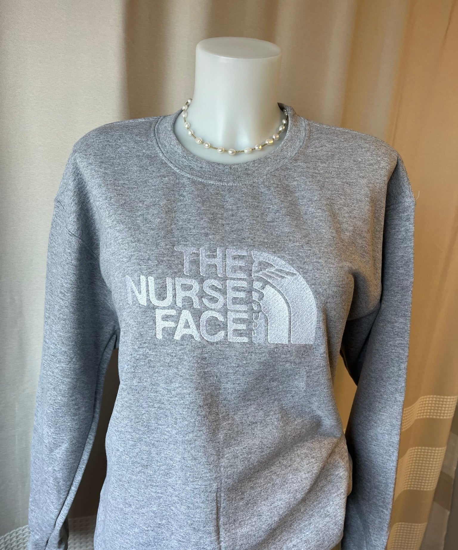 Embroidered “The Nurse Face” Cozy Crewneck - athletic grey - Blue Sky Fashions & Lingerie