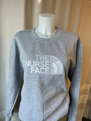 Embroidered “The Nurse Face” Cozy Crewneck - athletic grey - Blue Sky Fashions & Lingerie