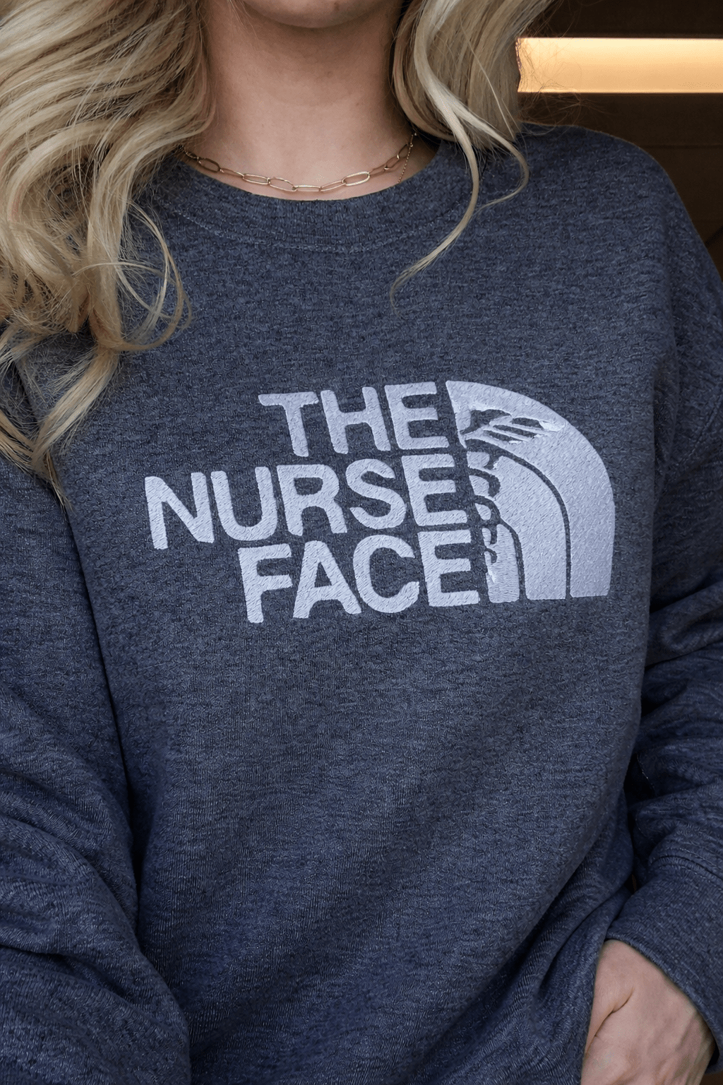 Embroidered “The Nurse Face” Cozy Crewneck - charcoal - Blue Sky Fashions & Lingerie