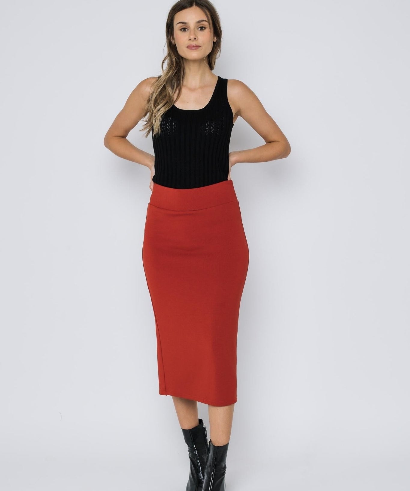 Erin Luxe Fleece Midi Skirt - Brick - Blue Sky Fashions & Lingerie