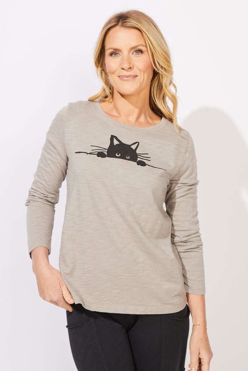 ESCAPE BY HABITAT CREW NECK TEE | SNEAKY CAT - Fog - Blue Sky Fashions & Lingerie