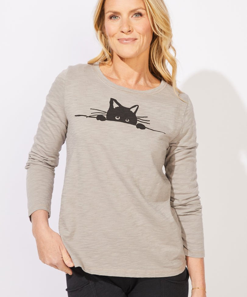 ESCAPE BY HABITAT CREW NECK TEE | SNEAKY CAT - Fog - Blue Sky Fashions & Lingerie