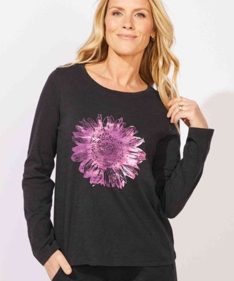 ESCAPE BY HABITAT PERFECT LAYER TEE "RIVER DYED SUNFLOWER" E44101-Black - Blue Sky Fashions & Lingerie
