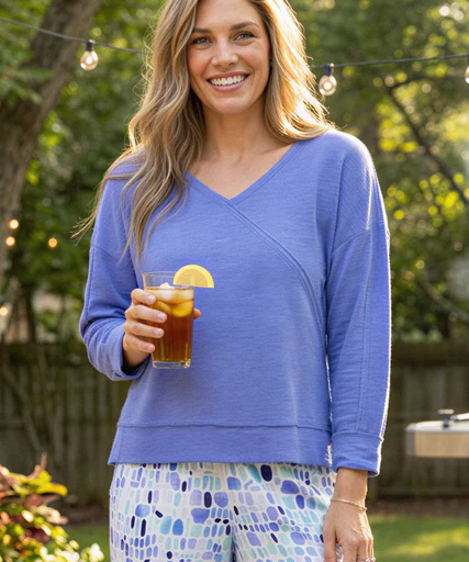 Escape by Habitat Peruivian Cotton Front Back Pullover E26836 - Baja Blue - Blue Sky Fashions & Lingerie