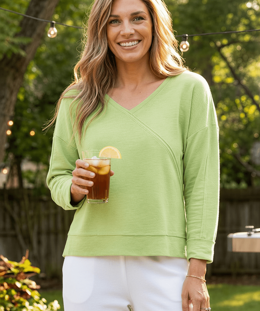 Escape by Habitat Peruivian Cotton Front Back Pullover E26836 - Kiwi - Blue Sky Fashions & Lingerie