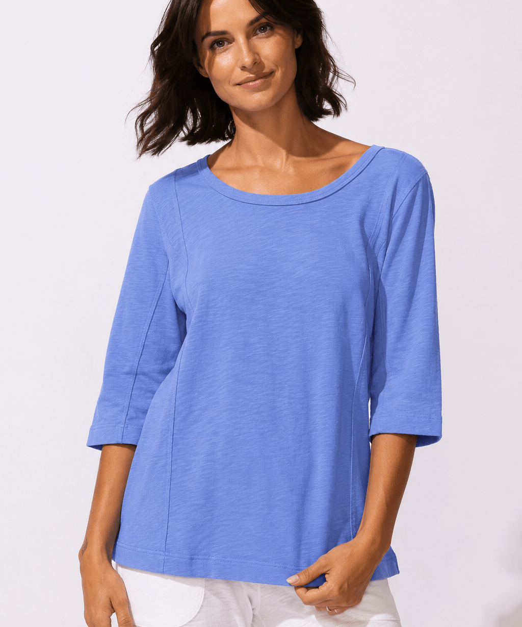Escape by Habitat Peruvian Cotton Seamed Elbow Tee E10026 - Baja Blue - Blue Sky Fashions & Lingerie