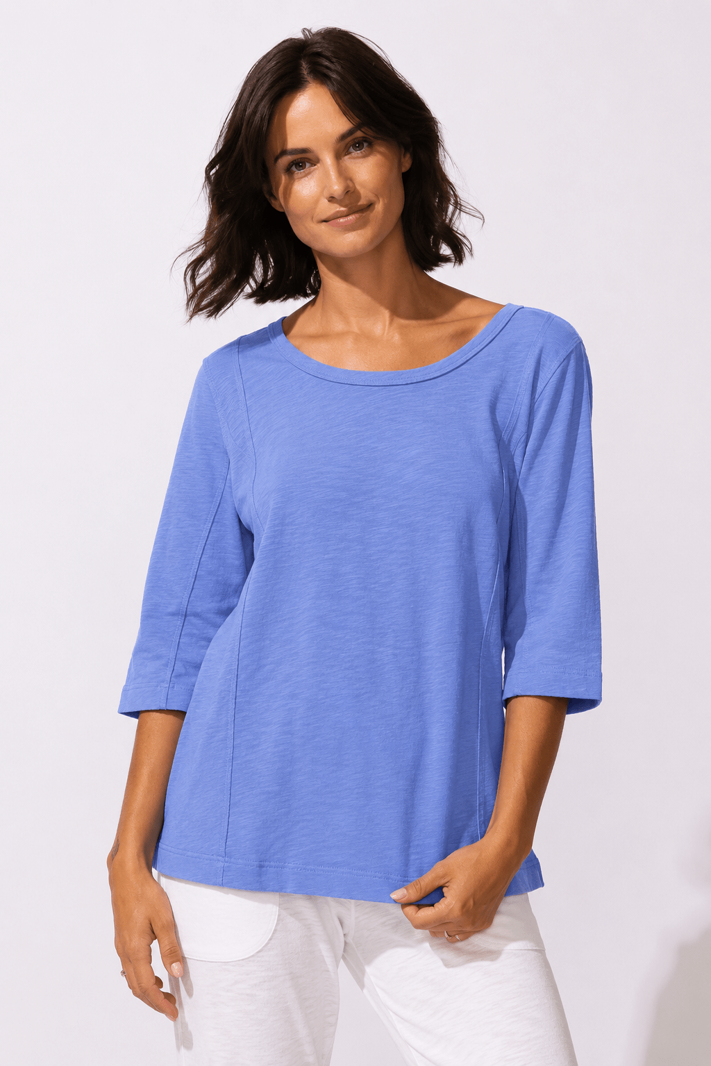 Escape by Habitat Peruvian Cotton Seamed Elbow Tee E10026 - Baja Blue - Blue Sky Fashions & Lingerie