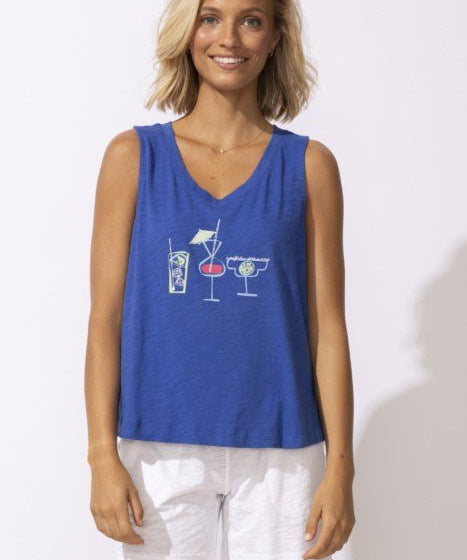 Escape by Habitat Peruvian Cotton V Neck Tank E52114 in Resort Blue - Blue Sky Fashions & Lingerie